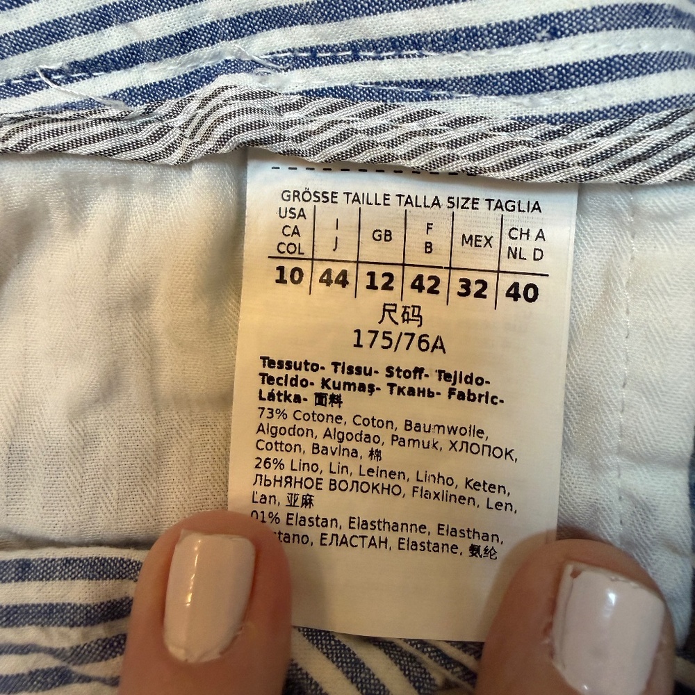 Max Mara Weekend Blue and White Cropped Cigarette Seersucker Pants size 10 - Picture 5 of 5